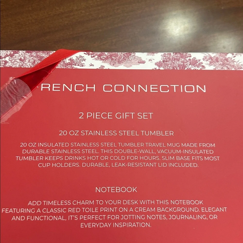 French Connection red printed 20 oz tumbler and notebook set